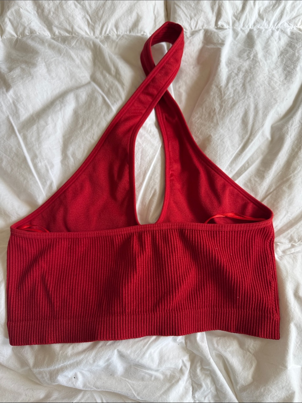 Garage Red Ribbed Cross-Front Crop Top - Picture 2 of 3